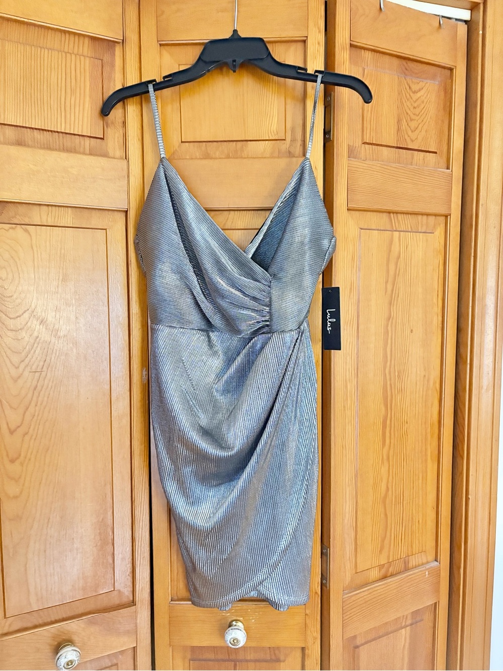 Lulu's Metallic Silver Draped Slip Mini Dress